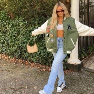 Jaded London Alaska Varsity Jacket in Green